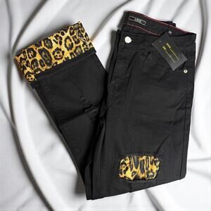 Lucky & Blessed Black Jeans with Leopard Print Accents